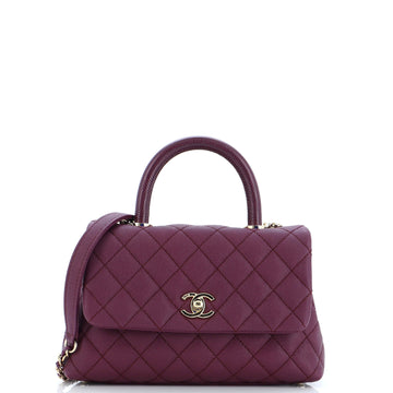 Chanel Coco Top Handle Bag Quilted Caviar with Lizard Embossed Handle Mini