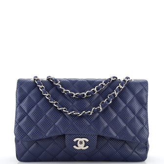 Chanel Classic Double Flap Bag Quilted Perforated Lambskin Jumbo