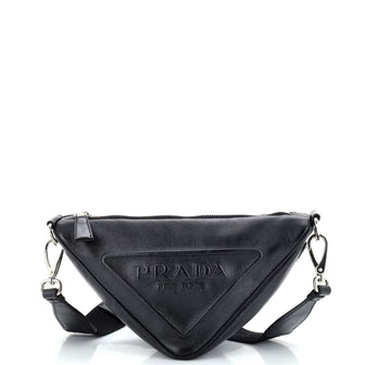 Prada Triangle Logo Zip Crossbody Bag Leather Small