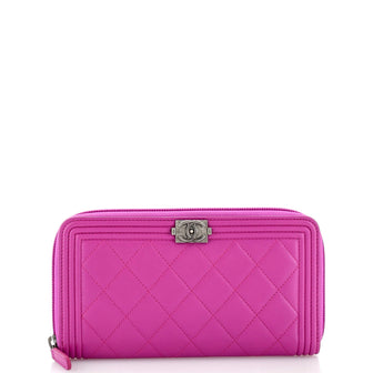 Chanel Boy Zip Around Wallet Quilted Lambskin Long