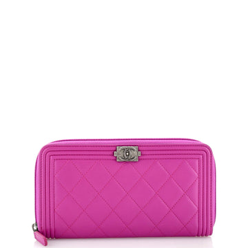 Chanel Boy Zip Around Wallet Quilted Lambskin Long