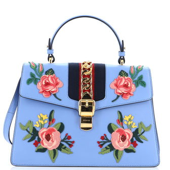 Gucci Sylvie Top Handle Bag Embroidered Leather Medium