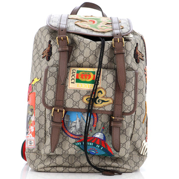 Gucci Courrier Soft Backpack GG Coated Canvas with Applique Large
