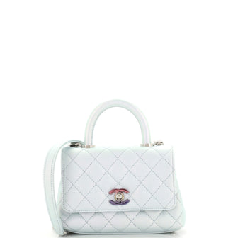 Chanel Coco Top Handle Bag Quilted Iridescent Caviar with Gradient Hardware Extra Mini