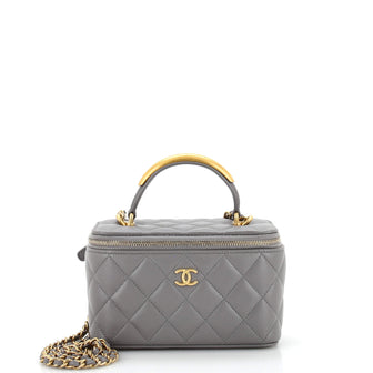 Chanel CC Top Handle Vanity Case with Chain Quilted Lambskin with Metal Small