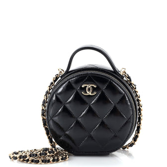 Chanel Handle with Care Round Vanity Case with Chain Quilted Patent Small