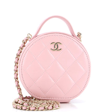 Chanel Handle with Care Round Vanity Case with Chain Quilted Lambskin Small