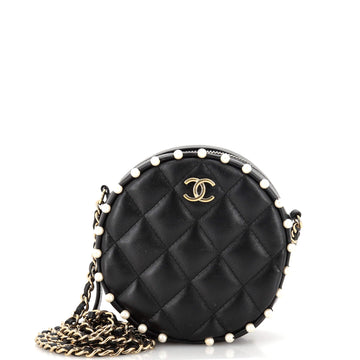 Chanel Round Clutch with Chain Quilted Calfskin with Pearl Detail