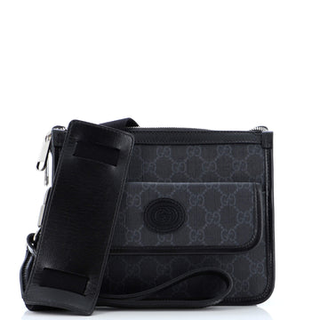 Gucci Interlocking G Patch Wristlet Flap Messenger Bag GG Coated Canvas Small