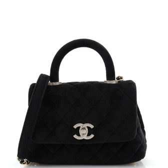 Chanel Coco Top Handle Bag Quilted Velvet with Crystal Detail Extra Mini