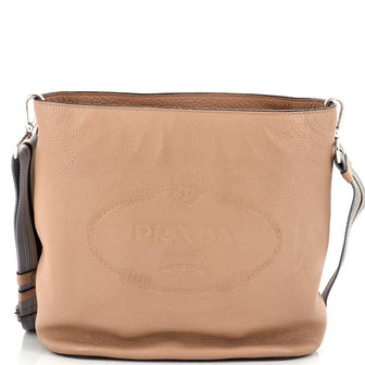 Prada Logo Bucket Messenger Bag Vitello Phenix Medium