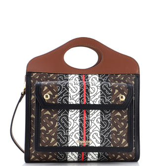 Burberry Logo Pocket Tote Monogram E-Canvas with Leather Mini