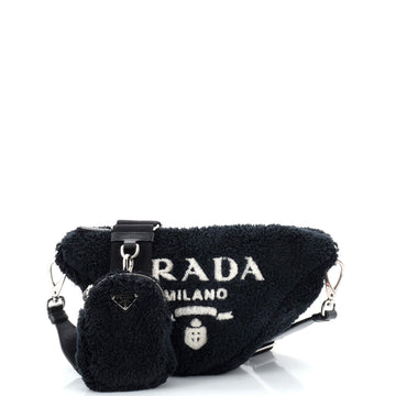 Prada Triangle Logo Zip Crossbody Bag Terry Cloth Small