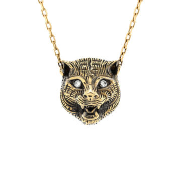 Gucci Le Marche Des Merveilles Feline Head Pendant Necklace 18K Yellow Gold with Onyx and Diamonds