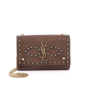 Saint Laurent Classic Monogram Crossbody Bag Studded Leather Medium Brown 2533401