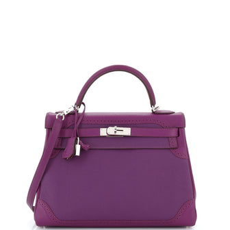 Hermes Kelly Ghillies Handbag Purple Togo and Swift with Palladium Hardware 32