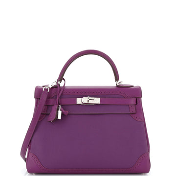 Hermes Kelly Ghillies Handbag Purple Togo and Swift with Palladium Hardware 32