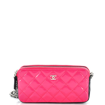 Chanel Double Zip Clutch with Chain Quilted Patent
