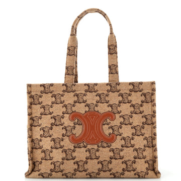 Celine Cabas Thais Tote Triomphe Jacquard Raffia Large