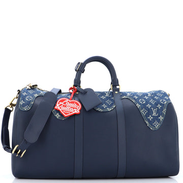 Louis Vuitton Nigo Keepall Bandouliere Bag Monogram Denim and Taurillon Leather 50