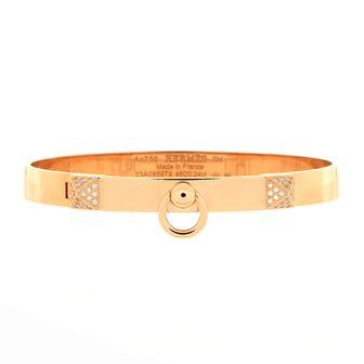 Hermes Collier de Chien Bracelet 18K Rose Gold with Pave Diamond Studs PM