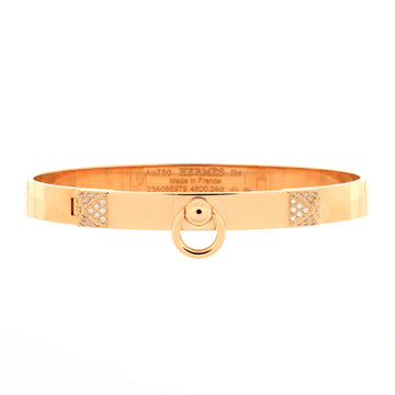 Hermes Collier de Chien Bracelet 18K Rose Gold with Pave Diamond Studs PM