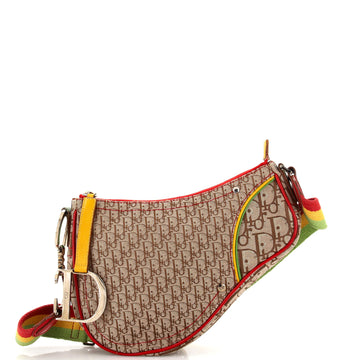 Christian Dior Vintage Rasta Saddle Zip Bag Diorissimo Canvas Small