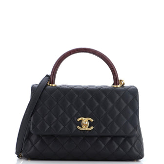 Chanel Coco Top Handle Bag Quilted Caviar with Lizard Small