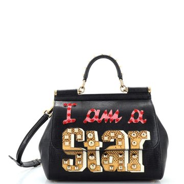 Dolce & Gabbana Miss Sicily Bag Embellished Lizard Embossed Leather Medium