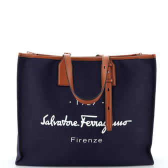 Salvatore Ferragamo 1927 Shopping Tote Canvas with Leather Large