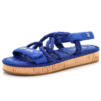 Chanel Women's Cord Velcro Dad Sandals Quilted Leather and Cork