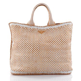  Prada Open Tote Madras Woven Leather Large Yellow 2534501