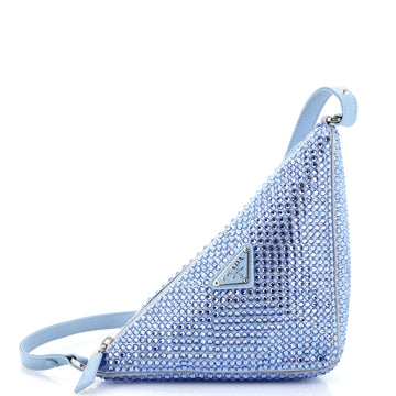 Prada Triangle Top Handle Pouch Bag Crystal Embellished Satin Mini