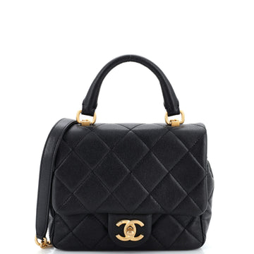 Chanel Square Top Handle Flap Bag Quilted Shiny Caviar Mini