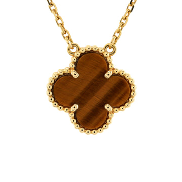 Van Cleef & Arpels Vintage Alhambra Pendant Necklace 18K Yellow Gold and Tiger Eye