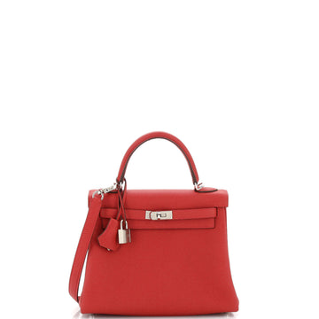 Hermes Kelly Handbag Red Togo with Palladium Hardware 25