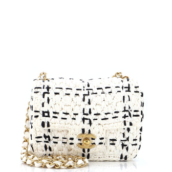 Chanel CC Chain Flap Bag Raffia Effect Braided Tweed Mini