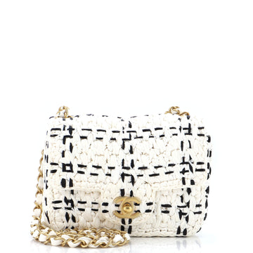 Chanel CC Chain Flap Bag Raffia Effect Braided Tweed Mini