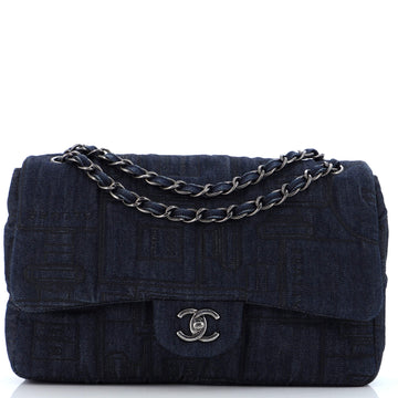 Chanel Perfume Bottle Classic Single Flap Bag Embroidered Denim Jumbo
