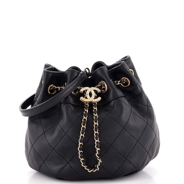 Chanel CC Chain Drawstring Bucket Bag Stitched Calfskin Small
