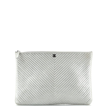 Chanel O Case Clutch Chevron Caviar Large