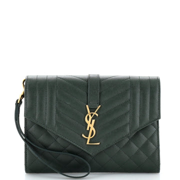 Saint Laurent Classic Monogram Envelope Wristlet Clutch Mixed Matelasse Leather