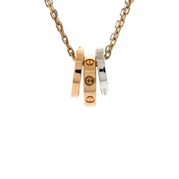 Cartier Love 3 Ring Pendant Necklace 18K Rose Gold and 18K White Gold with 6 Diamonds