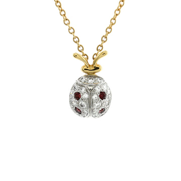 Tiffany & Co. Schlumberger Ladybug Necklace 18K Yellow Gold with Diamonds and Garnets