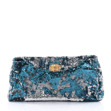 Miu Miu Convertible Flap Bag Sequin Embellished Leather Large Blue 2535601