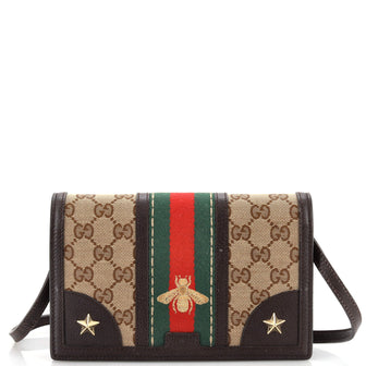 Gucci Bee Web Wallet on Strap GG Canvas Small
