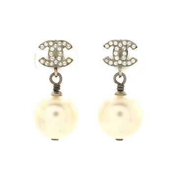 Chanel CC Drop Earrings Metal with Crystals and Faux Pearls