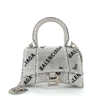 Balenciaga Hourglass Top Handle Bag Suede with Crystals XS