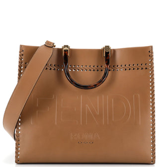 Fendi Sunshine Shopper Tote Whipstitch Leather Medium