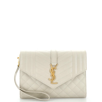 Saint Laurent Classic Monogram Envelope Wristlet Clutch Mixed Matelasse Leather